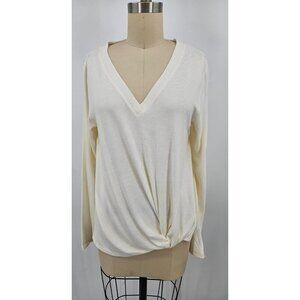 NWOT Sunday in Brooklyn Cream Sweater Blouse Womens M Twist Front V Neck